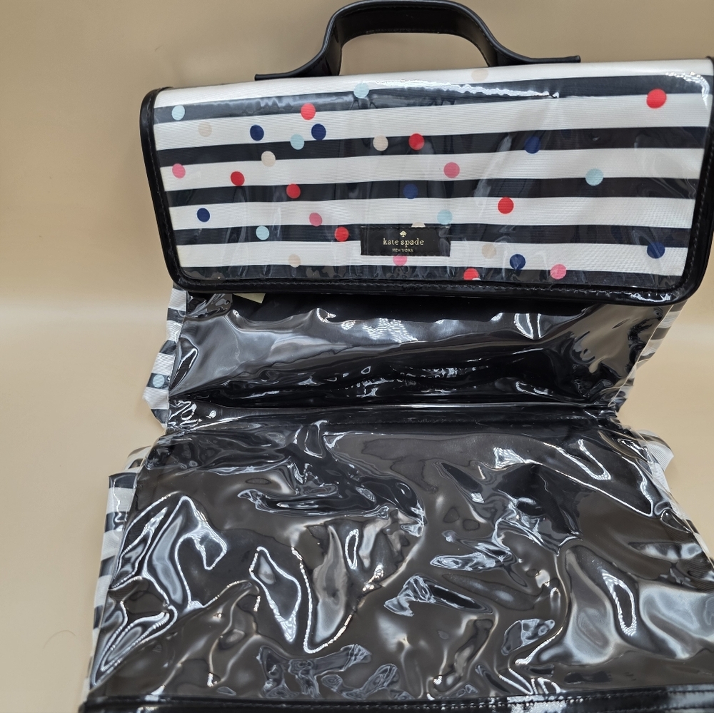 NWT Kate Spade Polka Dot and Stripe Cosmetic Bag And Earrings - Picture 4 of 4